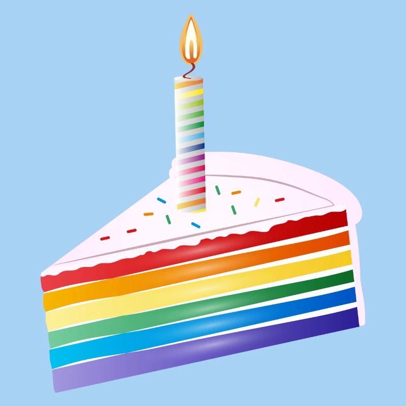 Stück Regenbogen Kuchen mit Geburtstagskerze