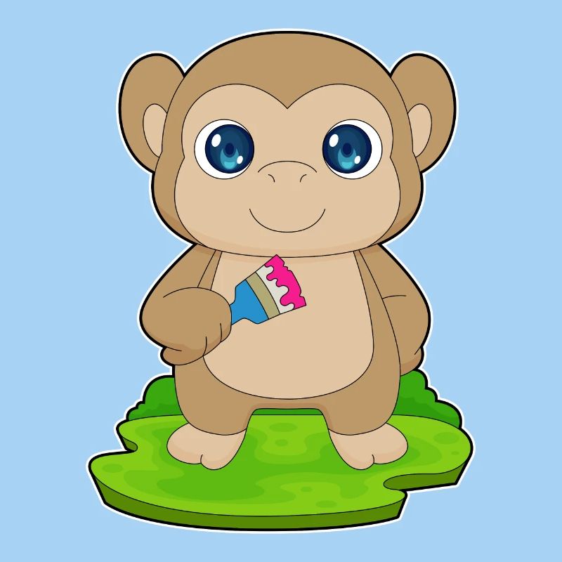 Monkey Painter Brush Painting