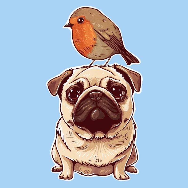 Mops mit Vogel