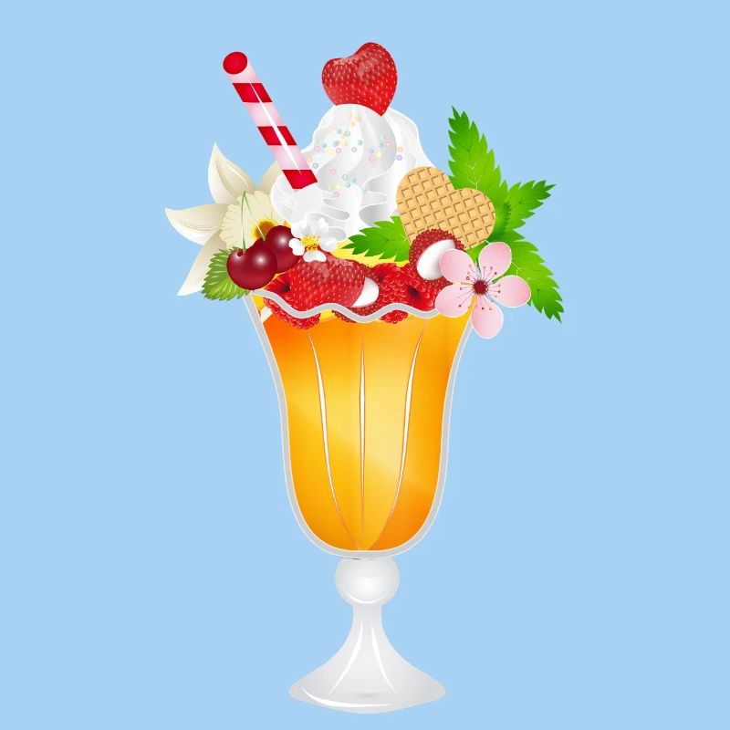 Fruchtiger Eisbecher mit Sahne und Waffel