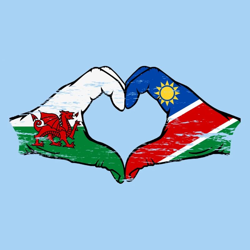 Wales Namibia Flag Hands Heart Shape used