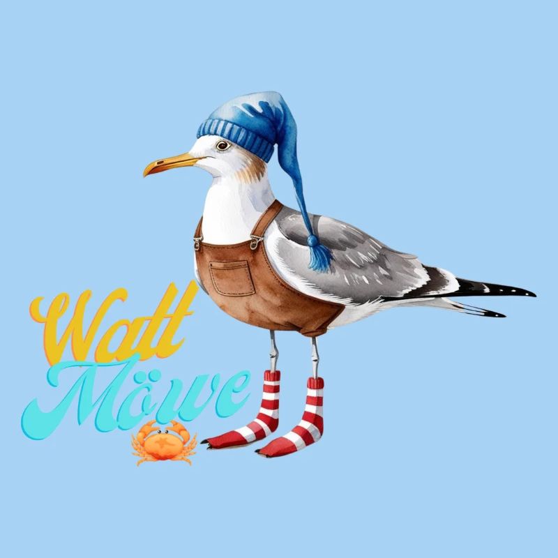 Illustration einer lustigen Watt Meer Möwe