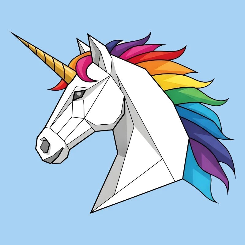 Geometrisches Einhorn mit Regenbogen