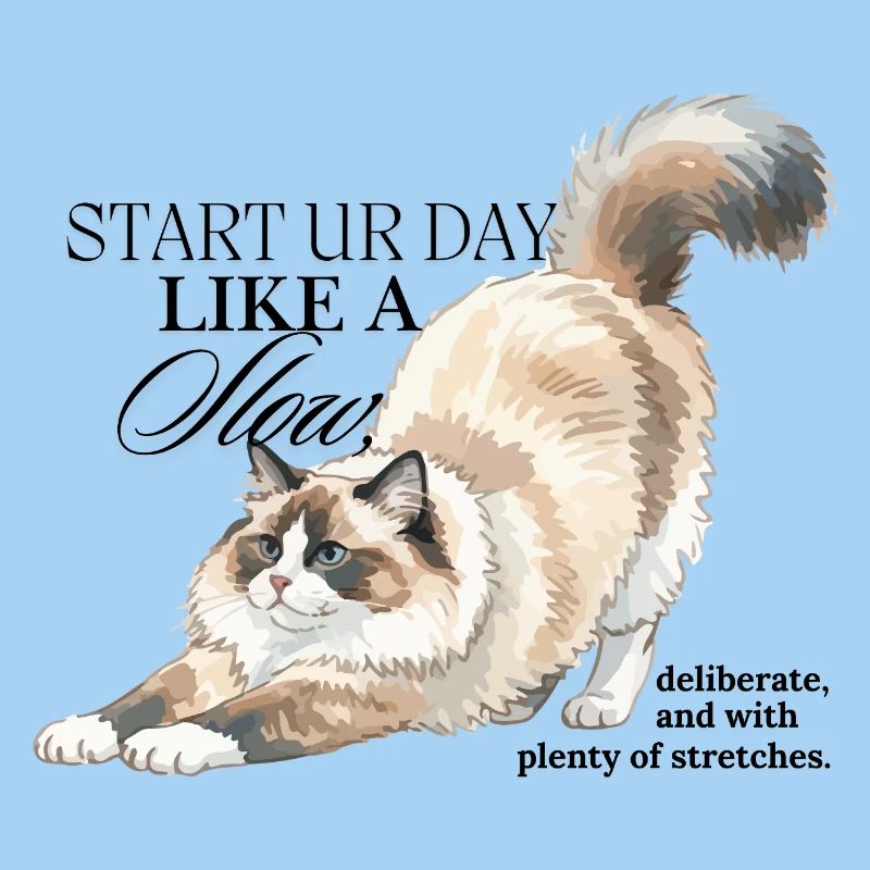 Cream Cat Stretch Illustration