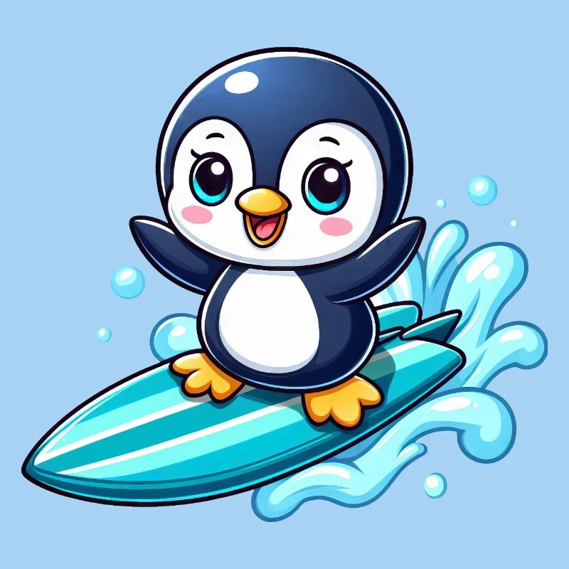 Cute Penguin Surfer Kawaii Surfboard Summer