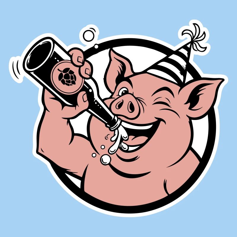 Cochon avec bouteille de célébration