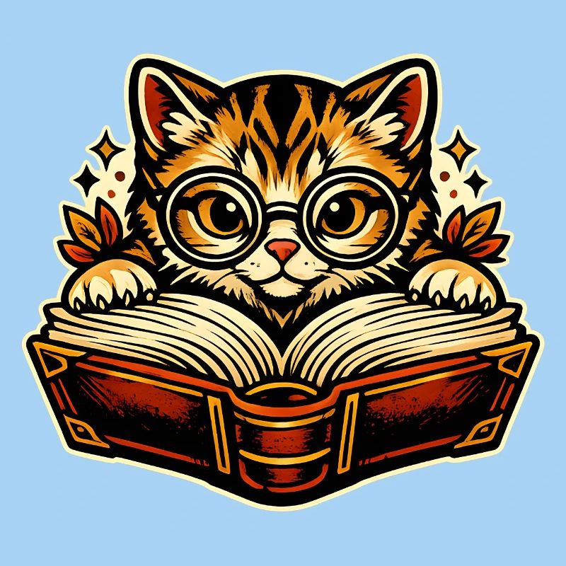 Kätzchen mit Brille beim Lesen