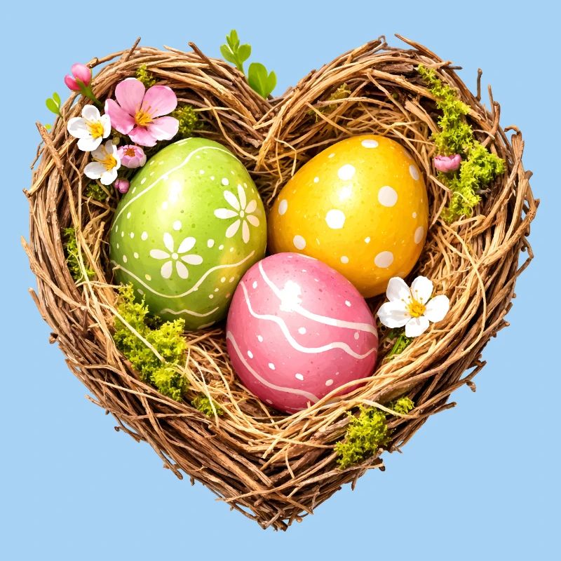 Herzförmiges Osternest mit Eiern
