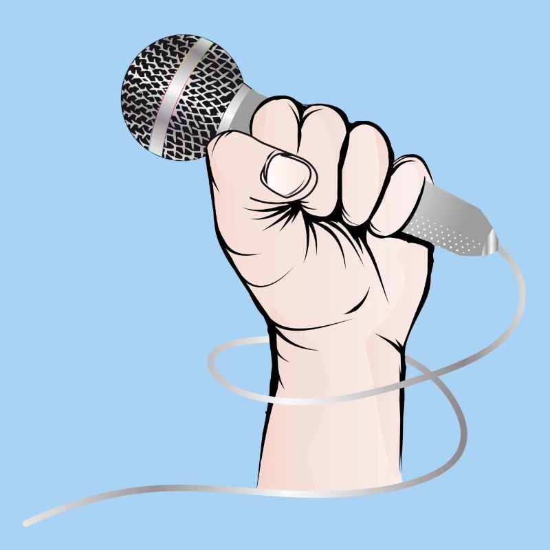 Eine Hand eines Sängers hält ein Gesangs Mikrofon