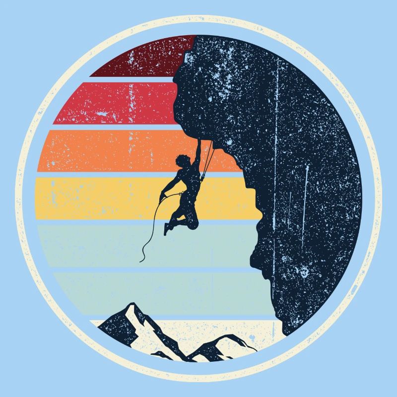 Retro Sunset Climb on Cliff