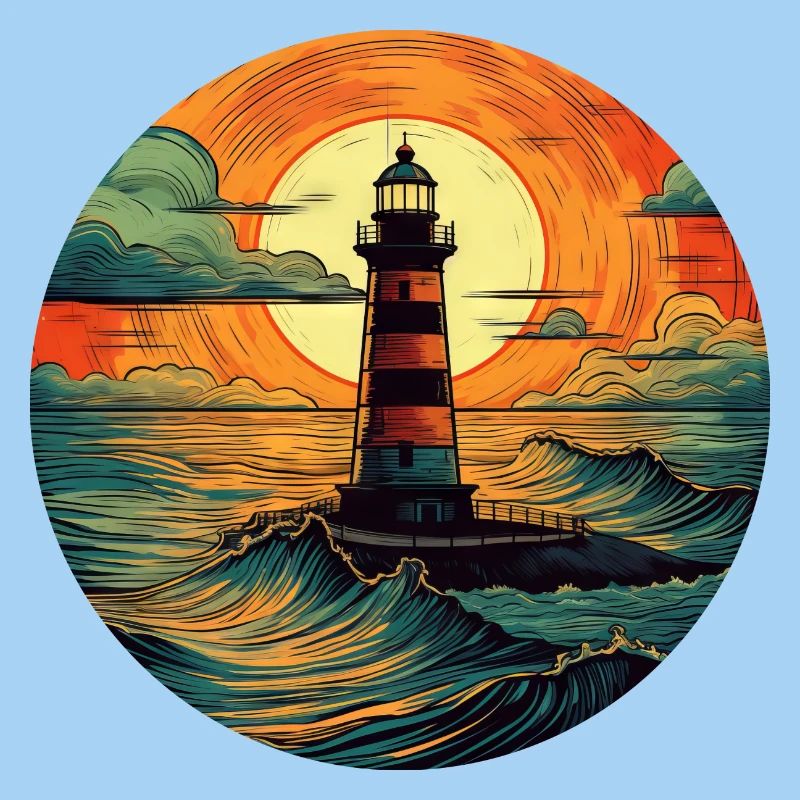 Lighthouse at sunset, Romantic