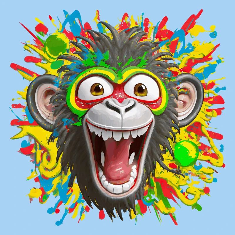 Porträt/Kopf eines bunten Rasta-Affen platzt vor Lachen