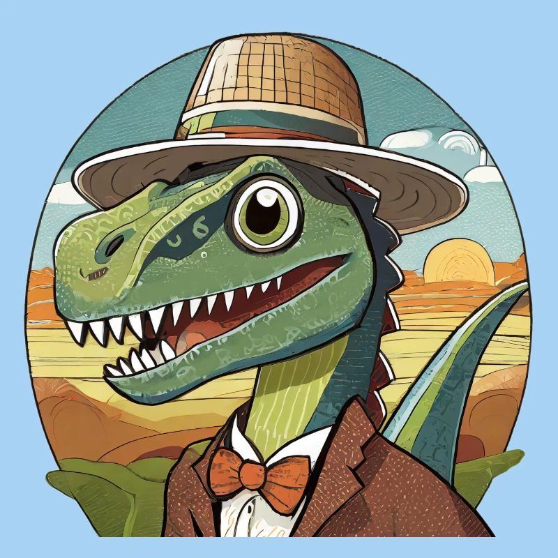 funny dinosaur with hat in comic style