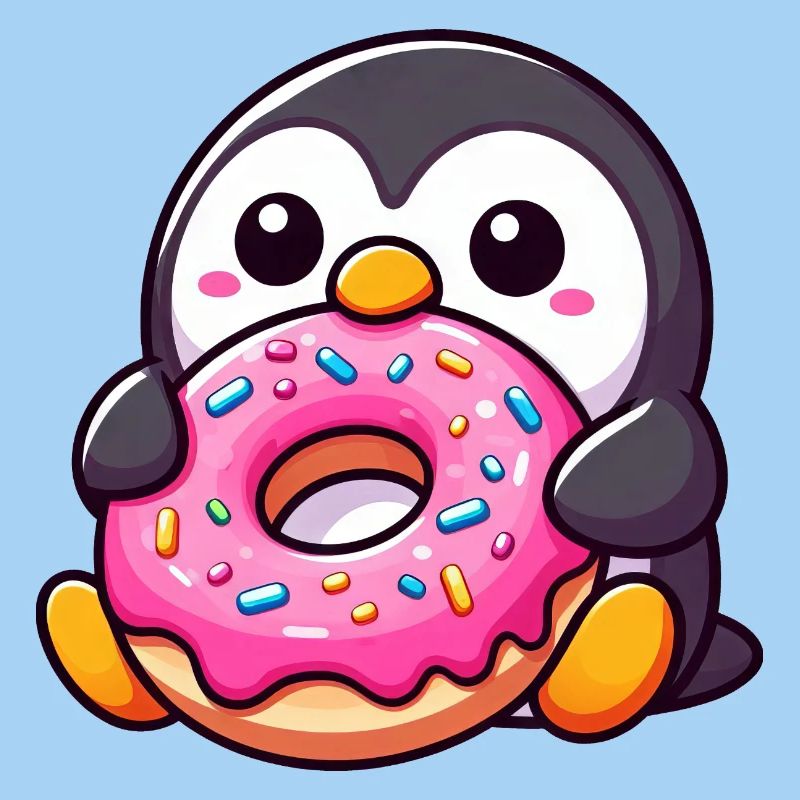 Cute Penguin with Donut Dessert Snacking
