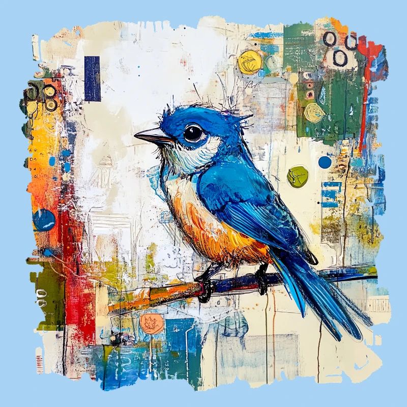 Blauer Vogel im abstrakten Farbmeer