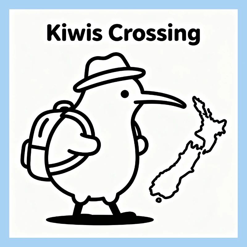 Kiwis Crossing: Reisender Kiwi mit Rucksack