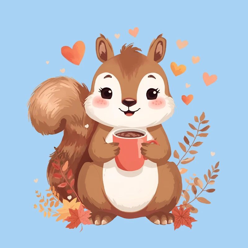 Herbstliches Eichhörnchen mit heißem Kakao