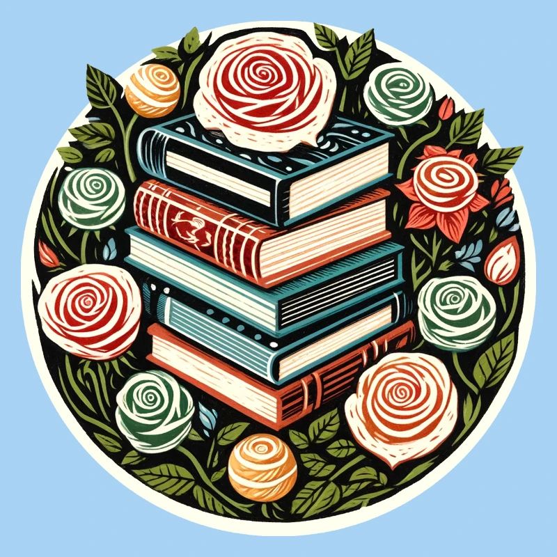 Floral Book Stack Emblem