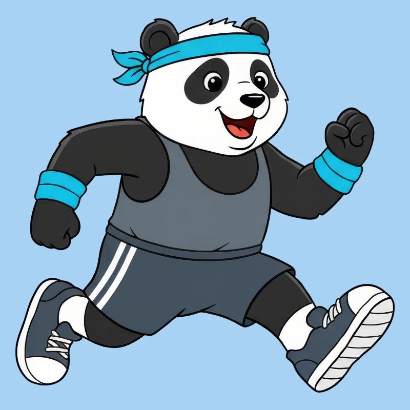Cute Panda Cartoon Jogging Marathon Running