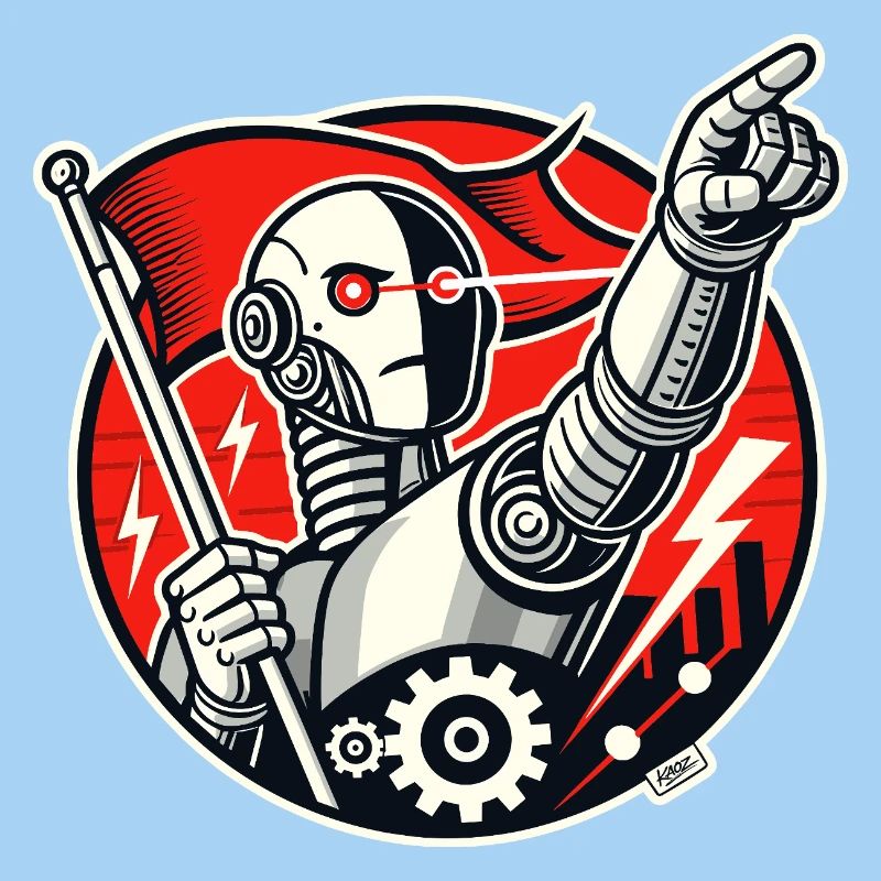 Robot avec drapeau et bras tendu