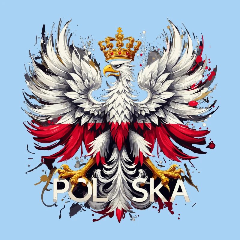Polish Eagle: White and Red with Crown & Flag