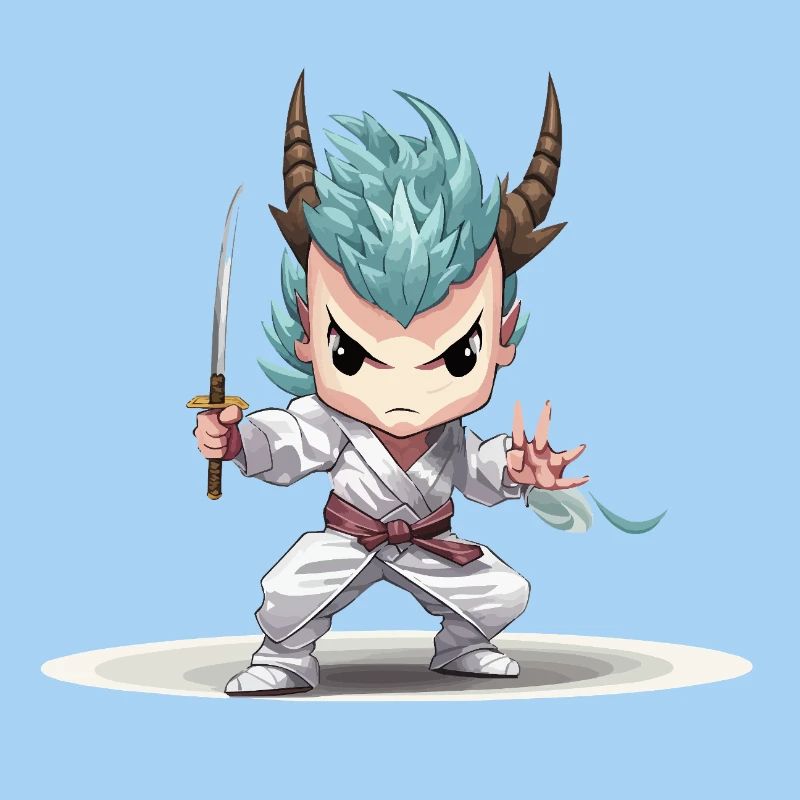 Chibi Krieger mit Katana