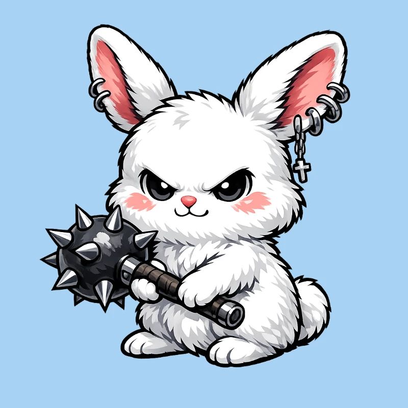 Cuddly bunny with spiked hammer
