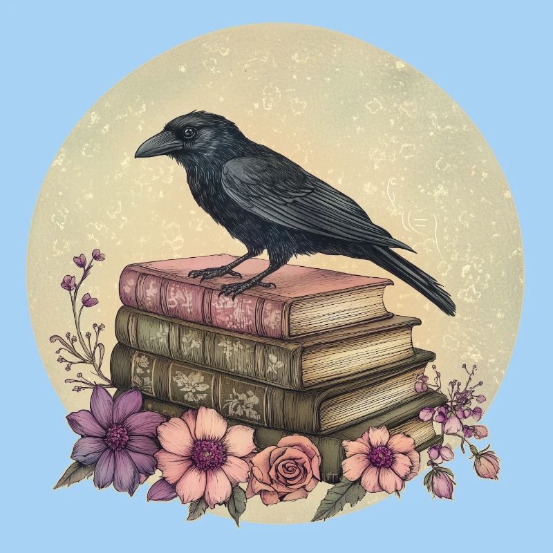 Rabe auf Bücherstapel
