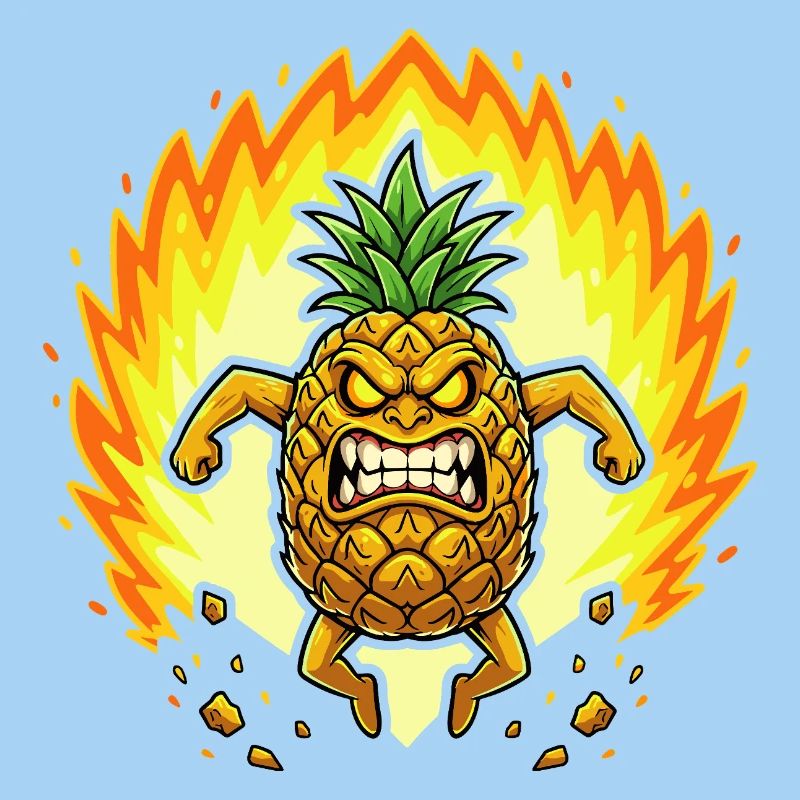 Angry pineapple with flames