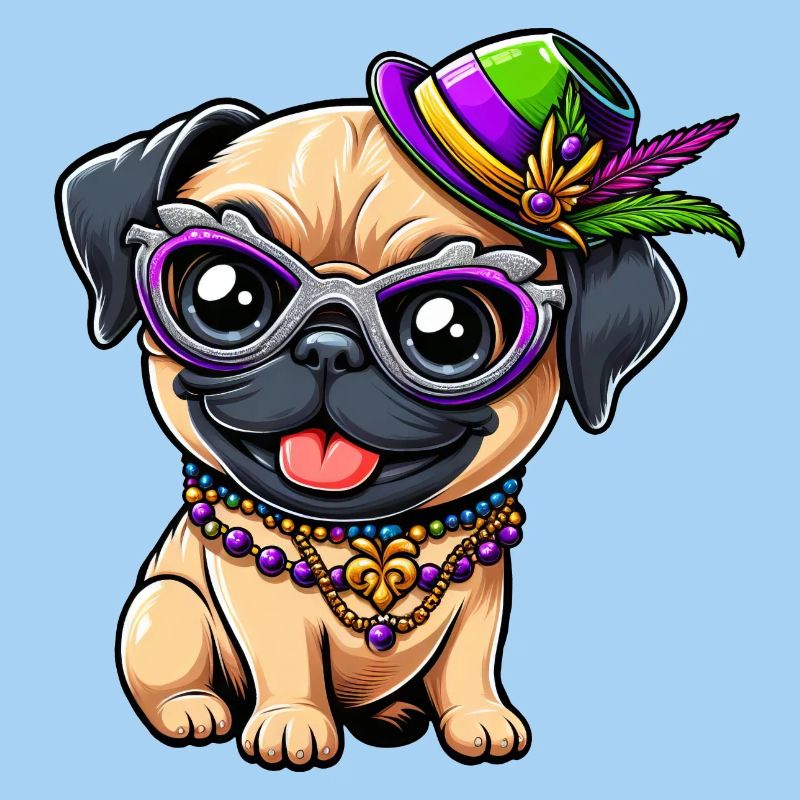 Mardi Gras Pug Comic Style