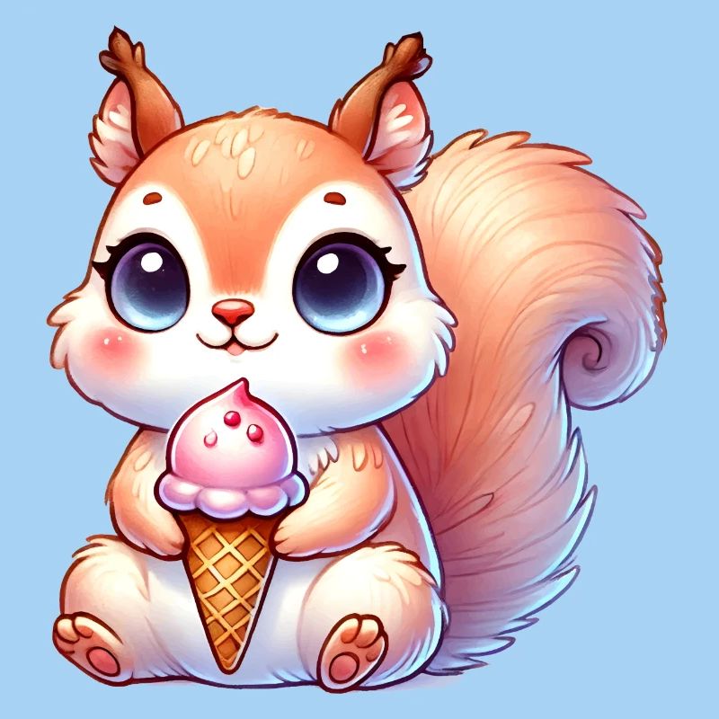 Das niedliche Eichhörnchen genießt ein buntes Eis