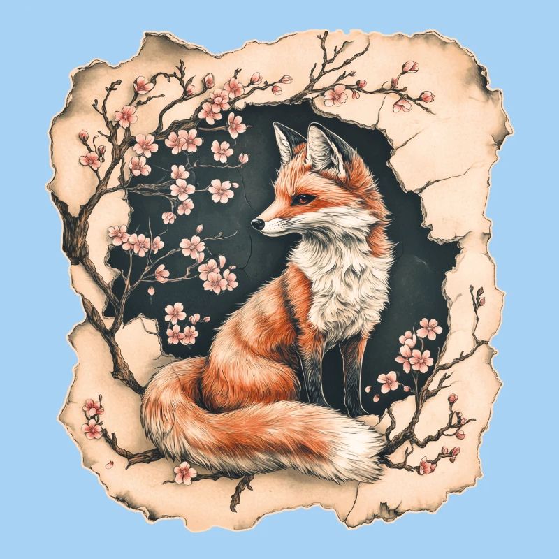 Fuchs mit Kirschblüten
