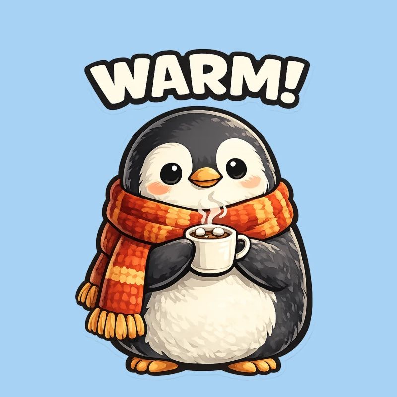 Wärmender Pinguin mit Kaffee
