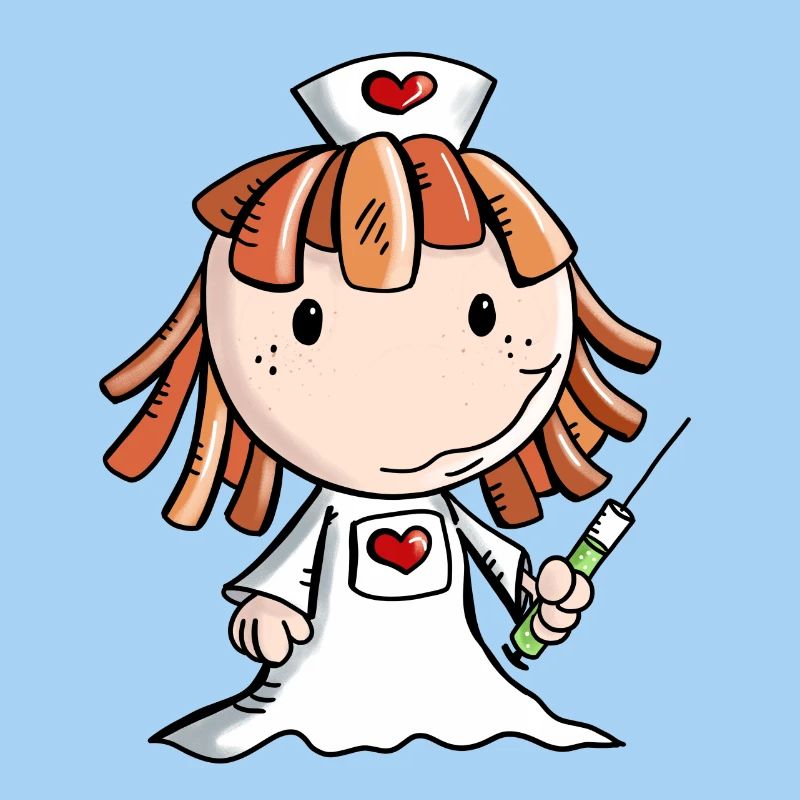 Krankenschwester Comic mit Herz und Spritze