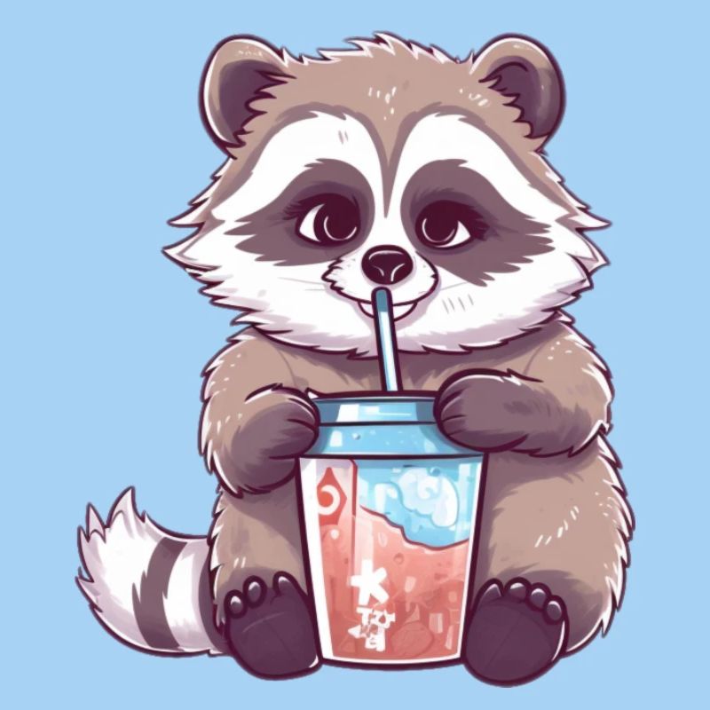 Waschbär mit Eiskaffee