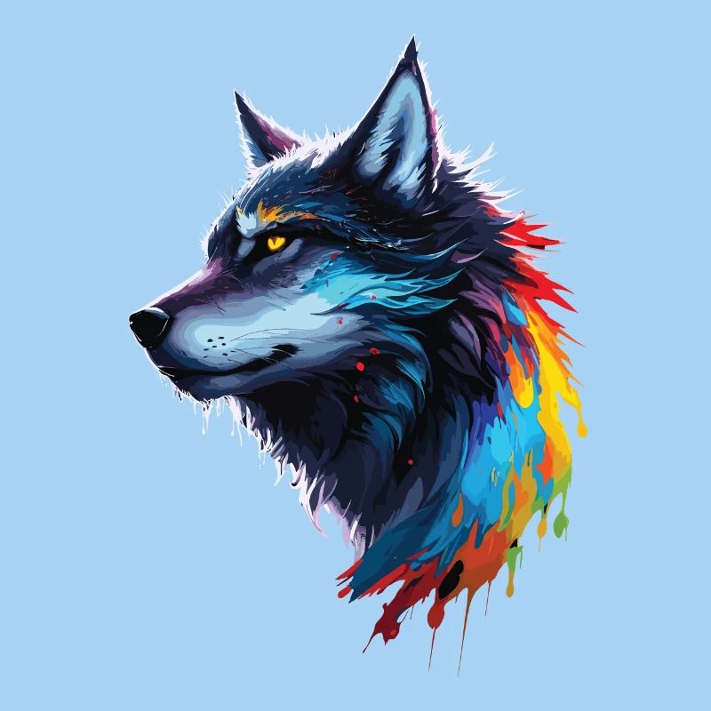 Loup aquarelle arcenciel éclaboussé