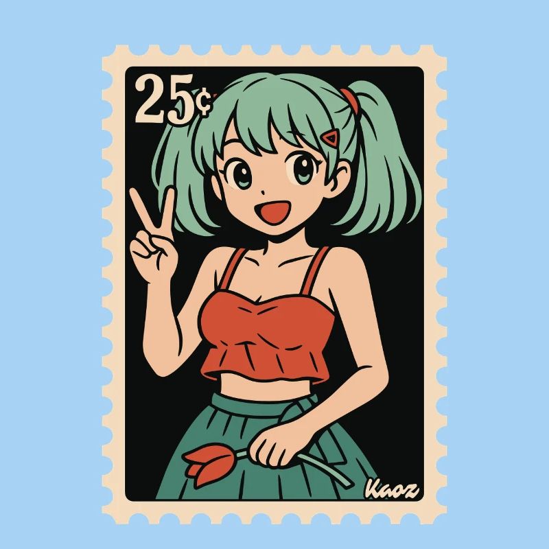 Illustration de cachet postal de fille d’anime