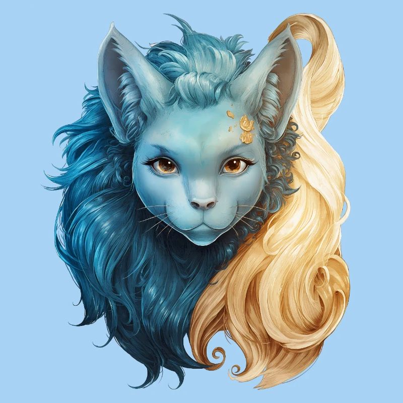Mystical cat creature with two-tone mane