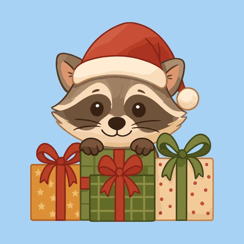 Weihnachts Waschbär mit Geschenken