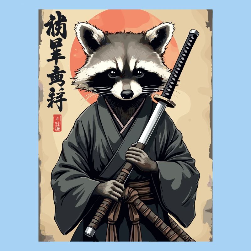 Raccoon Samurai in Kimono