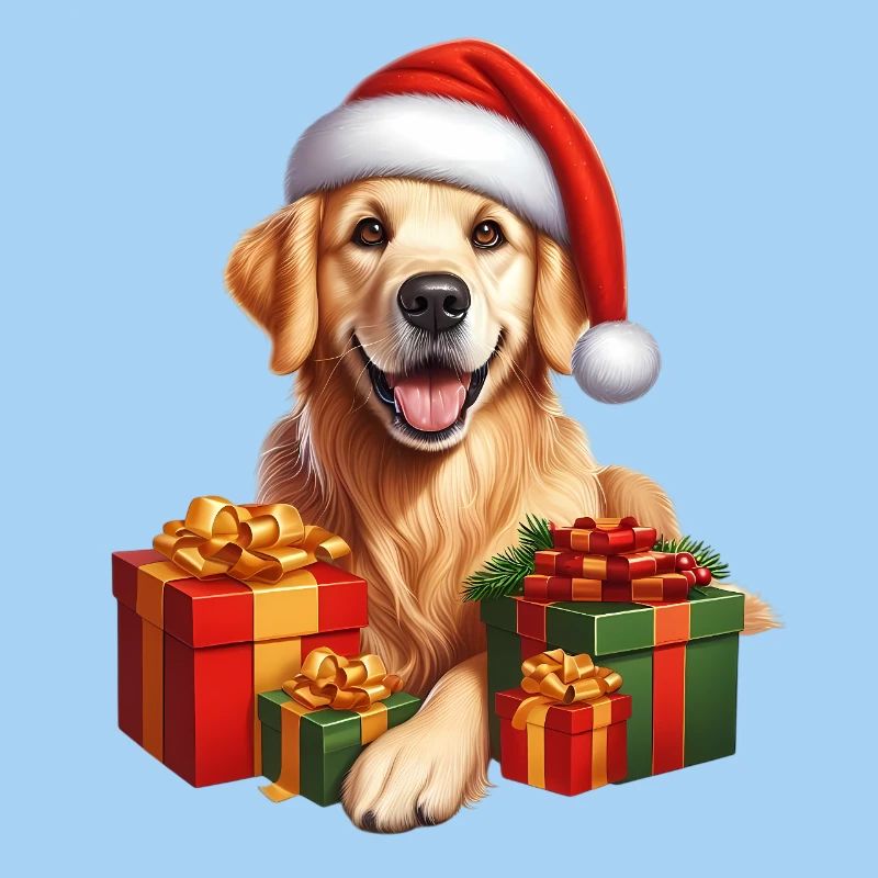 Weihnachtshund mit Geschenken
