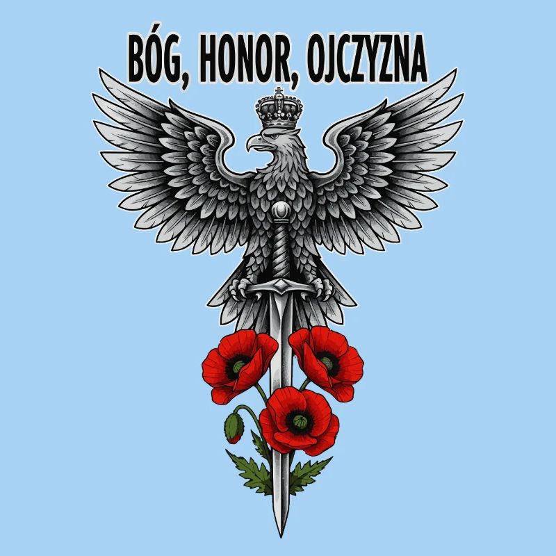 Polnischer Weißer Adler mit Schwert und Mohn-Tribut
