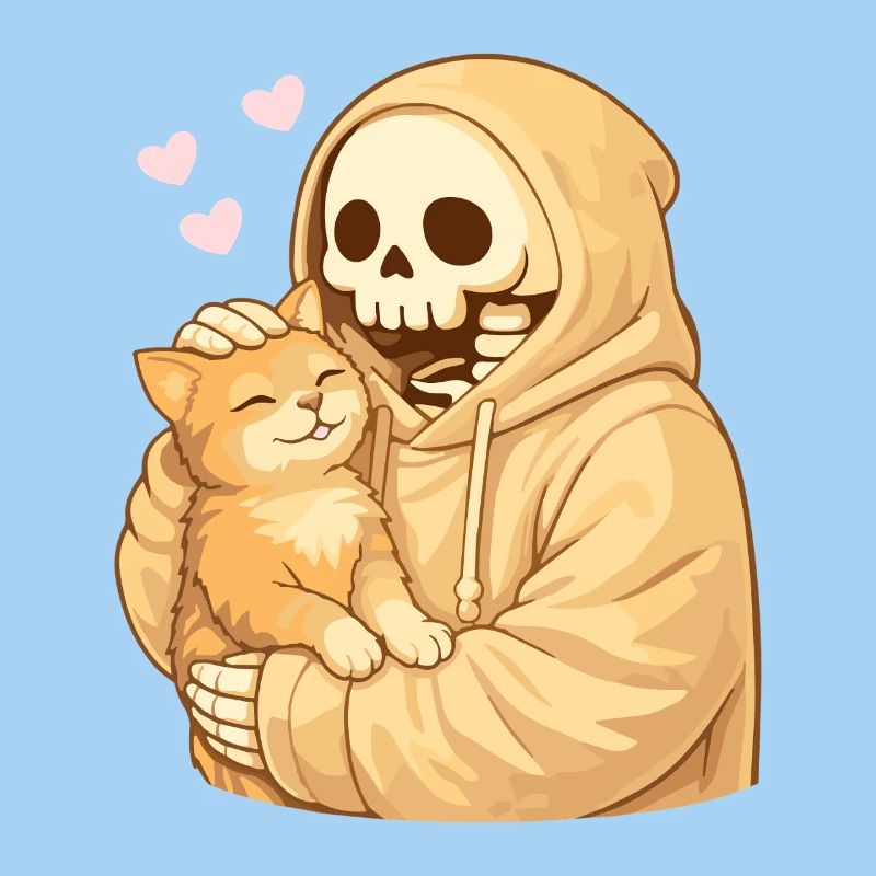 Cozy Skeleton with Cat – Gentle Closeness