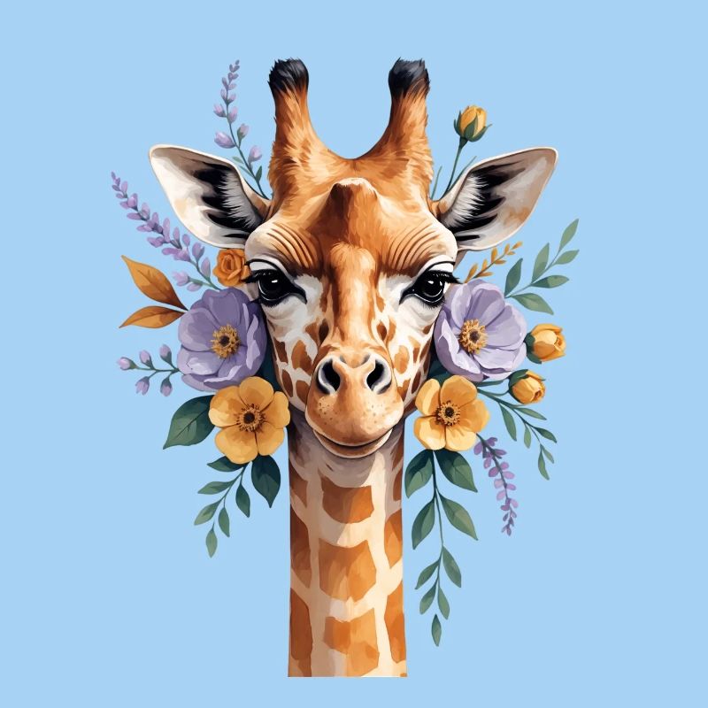 Girafe avec une couronne de fleurs