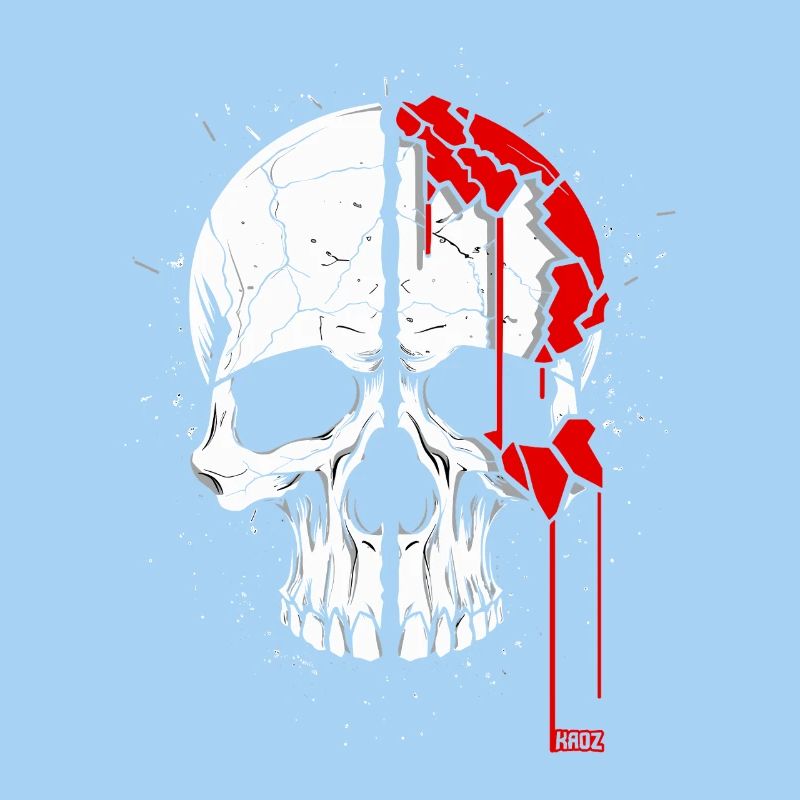 Split skull with red paint