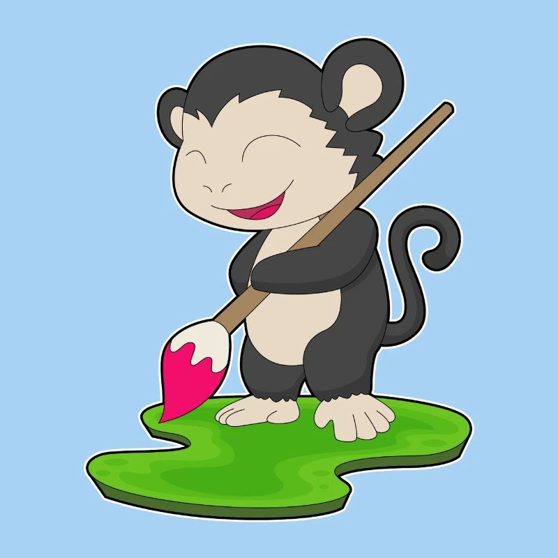 Monkey Painter Brush Painting