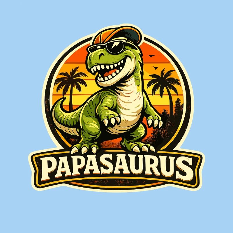Papasaurus Dino en version rétro au coucher de soleil