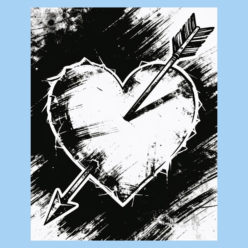 Cœur noir et blanc avec flèche