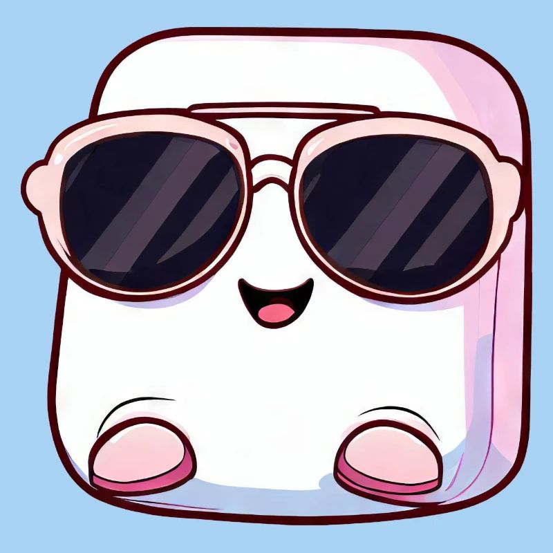 Cool marshmallow with sunglasses at the campfire