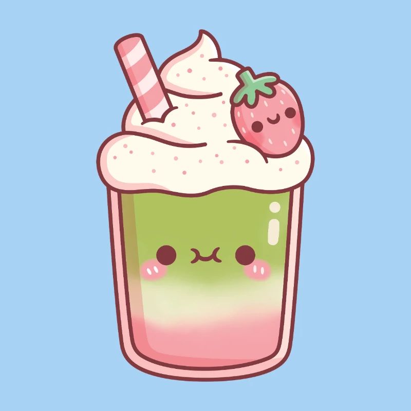 Cute Iced Matcha Strawberry Latte